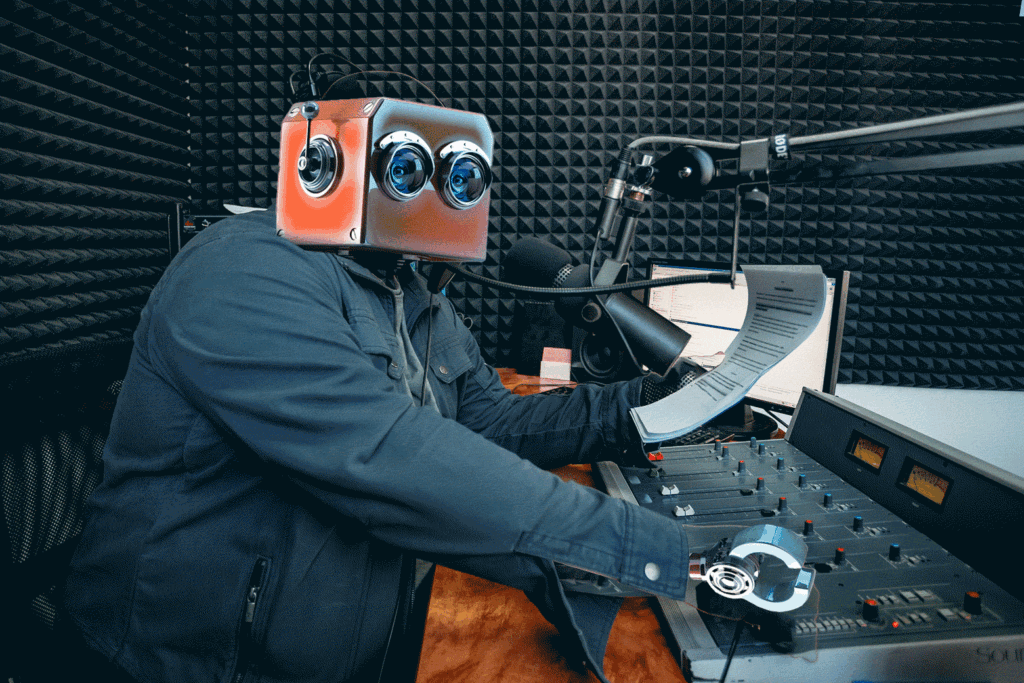 A literal robot in a radio booth.