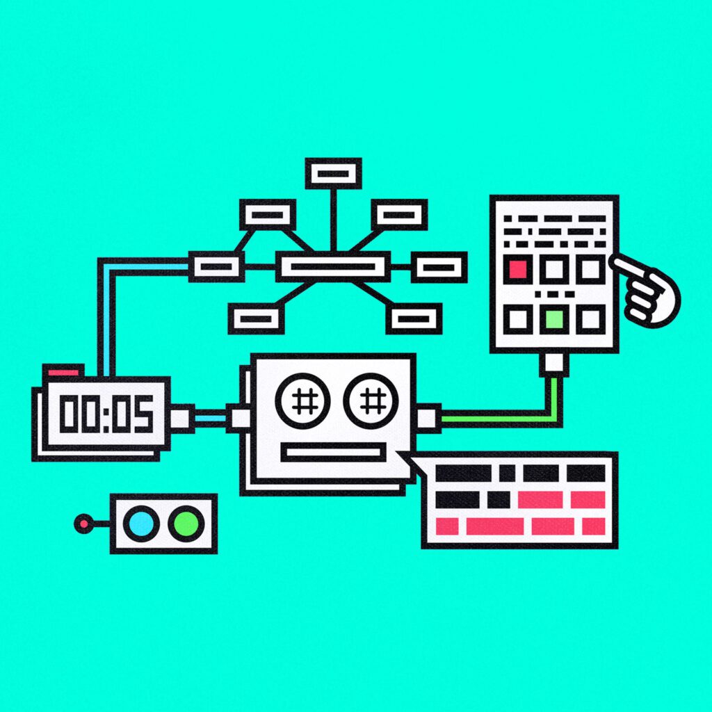 A graphic showing a robot performing multiple functions