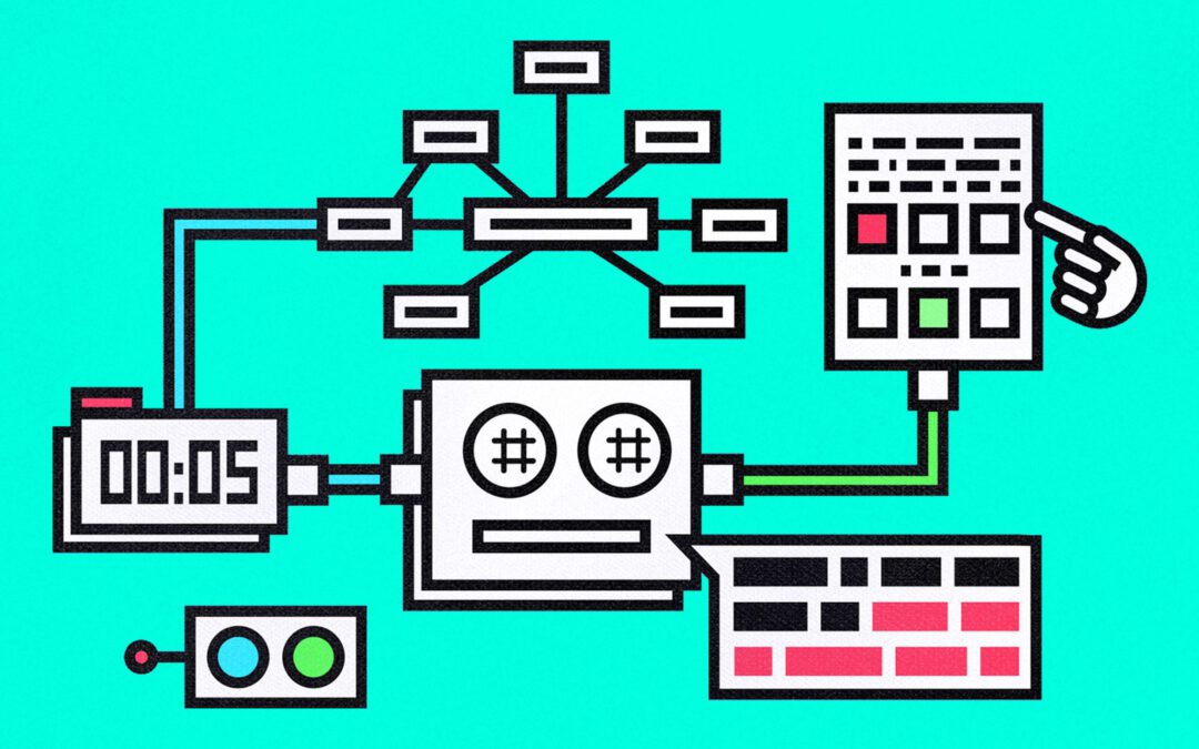 A graphic showing a robot performing multiple functions