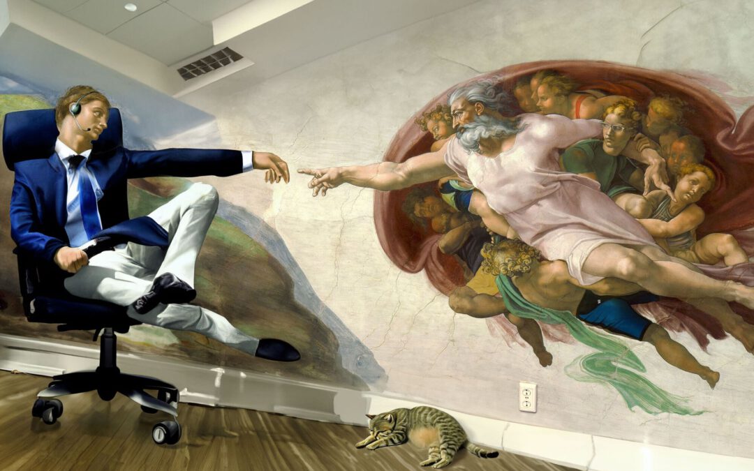 The Creation of Adam by Michelangelo reimagined with more than two dozen Firefly AI prompts in Photoshop. 