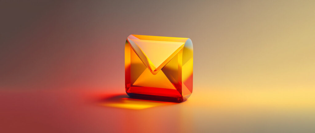 email icon in gold translucent in the middle of the frame: ai in email marketing