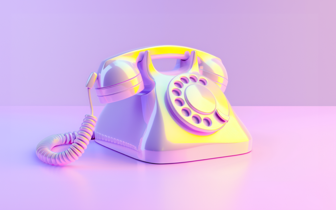 A rotary telephone with a dial on a pink background: Lead generation tools.