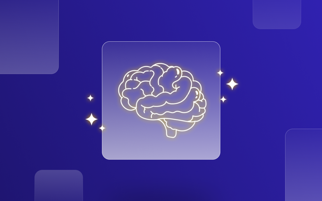 A brain, within a button, surrounded by Google Gemini stars, representing AI in advertising